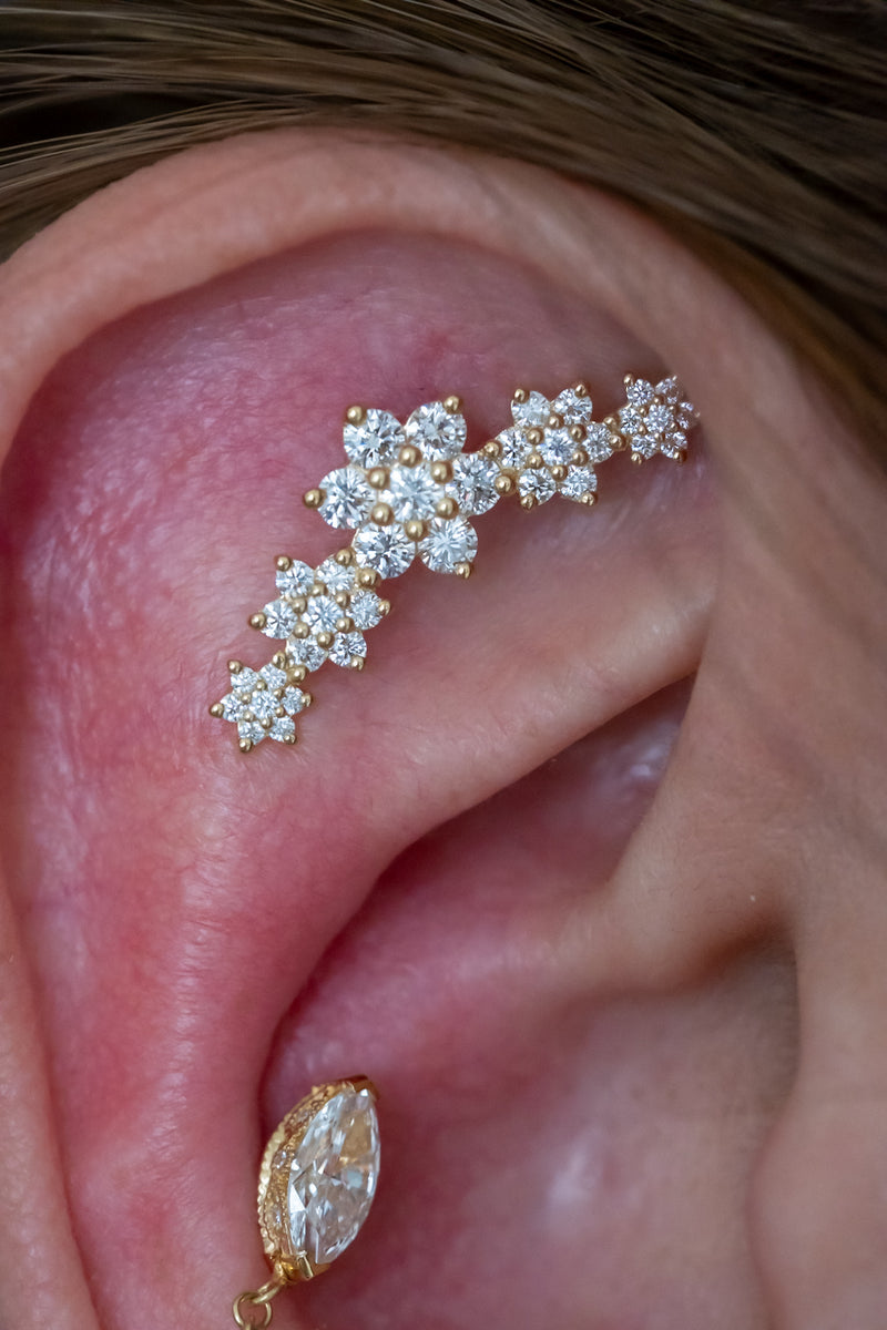 Maria Tash Three Flower Garland Diamond Threaded Stud