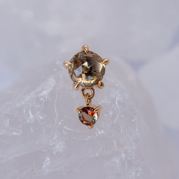 Modern Mood Sunstone Claw Set with One Draping Chain and Bezel Diamond Charm Freeform One-Of-A-Kind