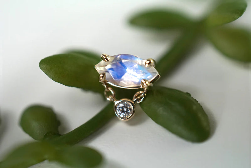MODERN MOOD FACETED MARQUISE MOONSTONE WITH BEZEL DIAMOND ON A CHAIN