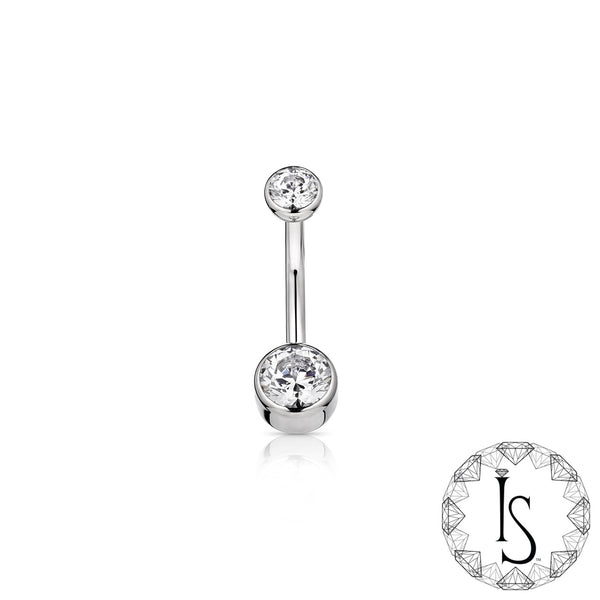 Industrial Strength Navel Curved Barbell - Double Bezel (Faceted Gem)