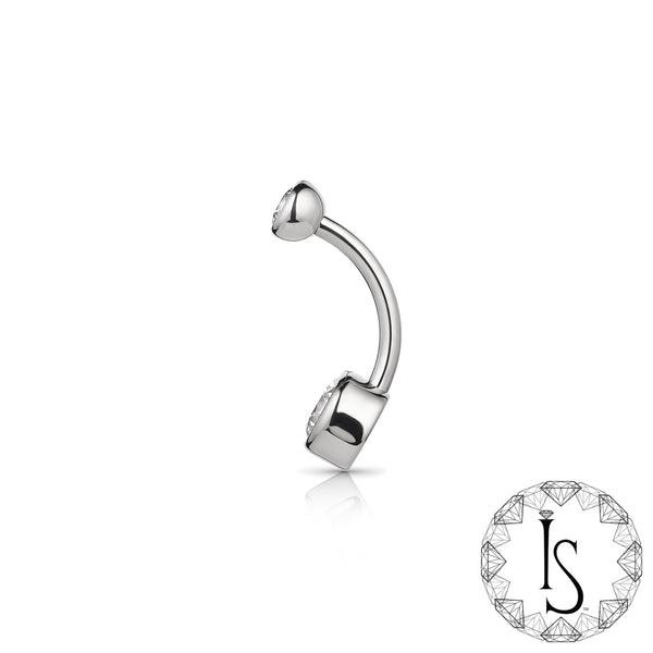 Industrial Strength Navel Curved Barbell - Double Bezel (Faceted Gem)
