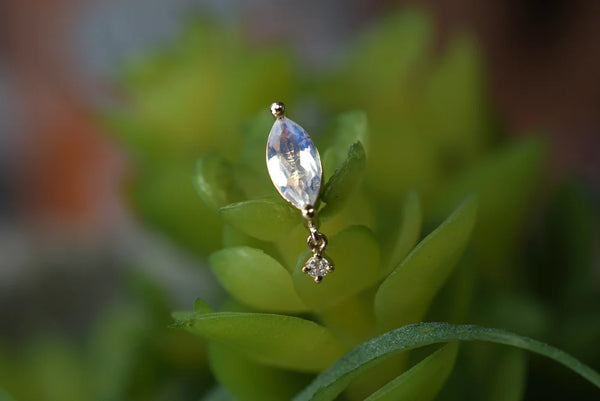 MODERN MOOD VERTICAL FACETED MARQUISE MOONSTONE WITH DIAMOND DANGLE
