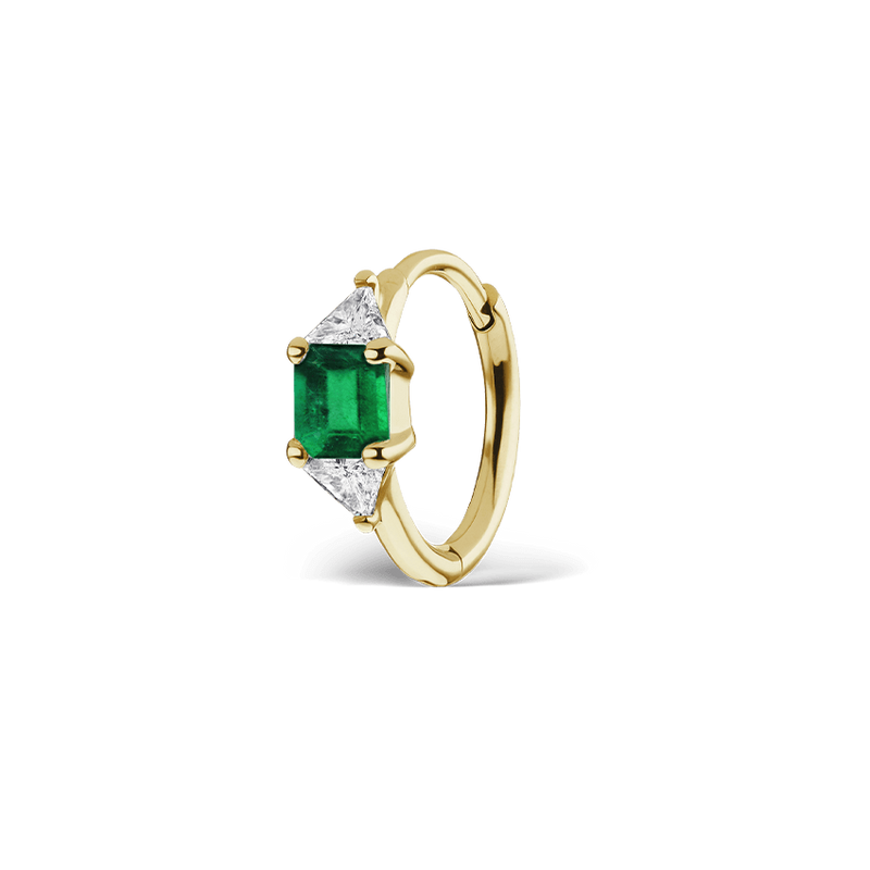 Maria Tash 3mm Emerald and Diamond Princess Triangle Hoop (Non-Rotating)