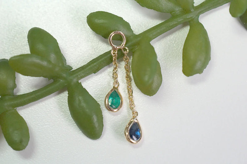 MODERN MOOD DOUBLE FACETED PEAR GEMSTONE BEZEL CHARM ON CHAINS
