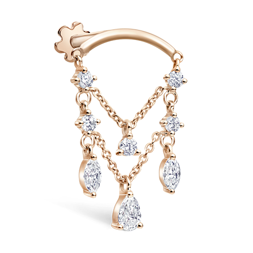 Maria Tash Diamond Drape Chandelier Threaded Stud Earing ( Rose Gold )